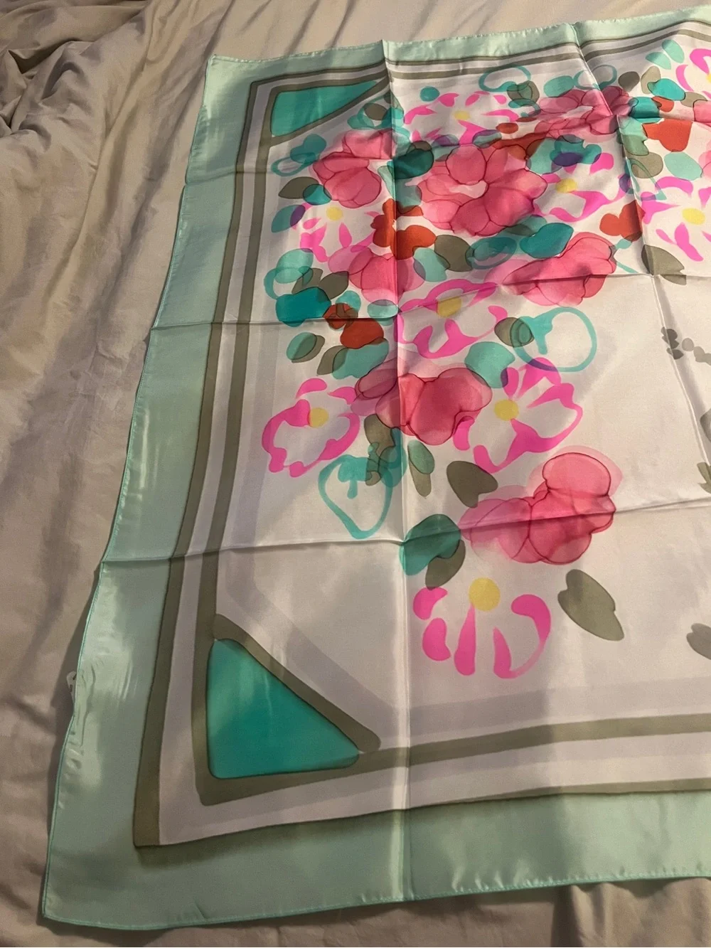 Vintage hand painted silk scarf from Lyon France- floral watercolor signed